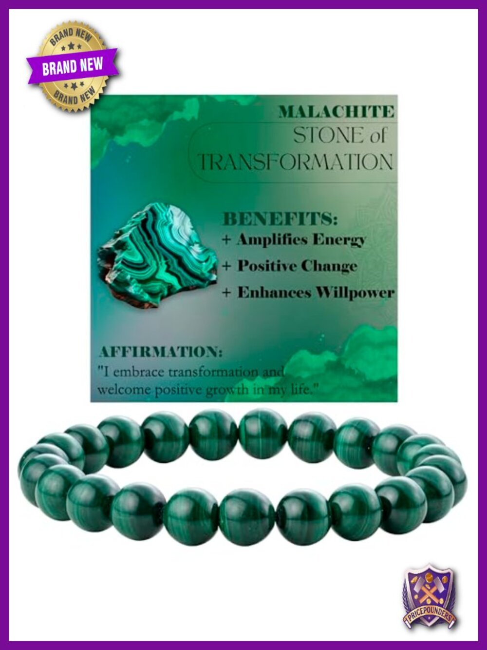 Handmade 8mm Malachite Stone Stretch Bracelet Yoga Protection Women